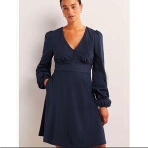 Boden Navy Blue V‑Neck Long Sleeve Mini Dress